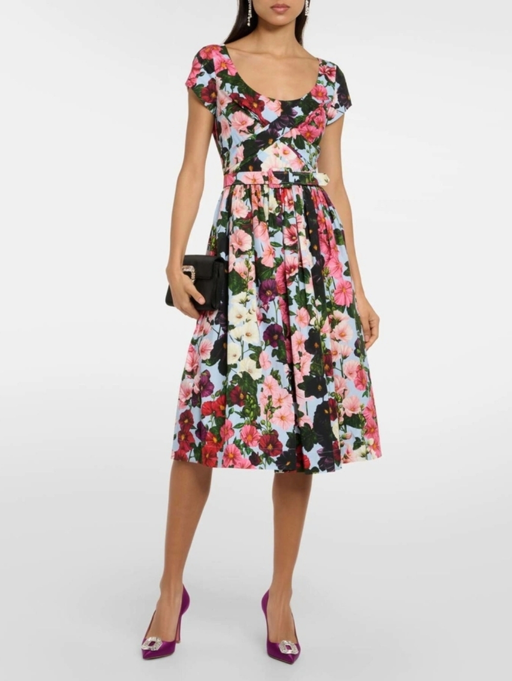 $2190 NEW OSCAR DE LA RENTA HOLLYHOCK PINK BLUE DAY DRESS US 8 M - Picture 7 of 10